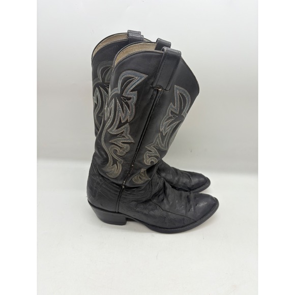 Black Western Cowboy Boots Men's 9D Full Quill Ostrich‎ Boots Round Toe